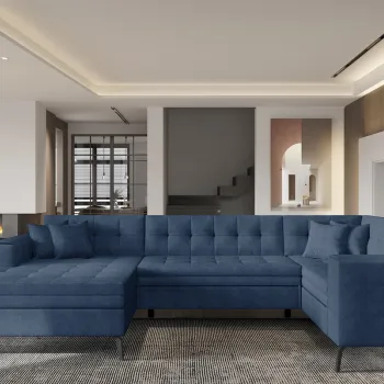 Coltar extensibil dreapta 5 locuri ELTAP, MON-RT-40GO, Montez, 340x180x93 cm, lemn/poliester, albastru inchis imagine