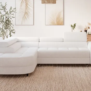 Coltar extensibil dreapta 5 locuri ELTAP, RT-01ROY, Vesteria, 279x215x91 cm, lemn/tesatura boucle, alb imagine