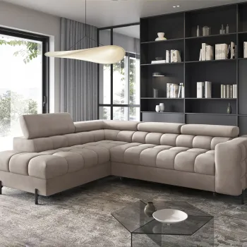 Coltar extensibil dreapta 5 locuri ELTAP, RT-02PA, Ferucce, 276x200x93 cm, lemn/poliester, bej deschis imagine