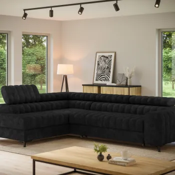 Coltar extensibil dreapta 5 locuri ELTAP, RT-06AU, Kanedo, 269x204x86 cm, lemn/poliester, negru imagine