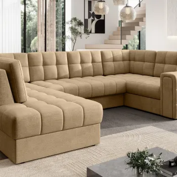 Coltar extensibil dreapta 5 locuri ELTAP, RT-09MO, Blewett, 299x198x82 cm, lemn/poliester, maro deschis imagine