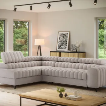 Coltar extensibil dreapta 5 locuri ELTAP, RT-18RAQ, Kanedo, 269x204x86 cm, lemn/poliester, bej inchis imagine