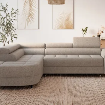 Coltar extensibil dreapta 5 locuri ELTAP, RT-18ROY, Vesteria, 279x215x91 cm, lemn/tesatura boucle, bej inchis imagine