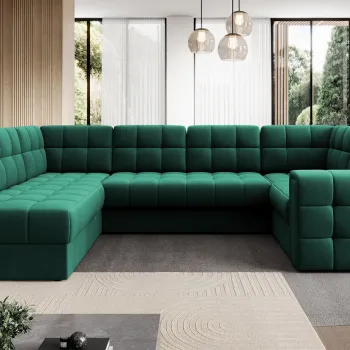 Coltar extensibil dreapta 5 locuri ELTAP, RT-35LU, Blewett, 299x198x82 cm, lemn/poliester, verde inchis imagine