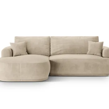 Coltar extensibil dreapta 5 locuri, modular, cu lada depozitare, Ella, Micadoni Home, 271x174x94 cm, catifea, bej deschis imagine