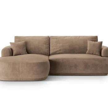 Coltar extensibil dreapta 5 locuri, modular, cu lada depozitare, Ella, Micadoni Home, 271x174x94 cm, catifea, bej inchis imagine