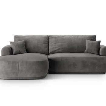 Coltar extensibil dreapta 5 locuri, modular, cu lada depozitare, Ella, Micadoni Home, 271x174x94 cm, catifea, gri imagine