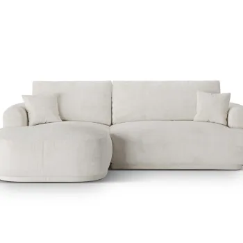 Coltar extensibil dreapta 5 locuri, modular, cu lada depozitare, Ella, Micadoni Home, 271x174x94 cm, tesatura boucle, bej deschis imagine