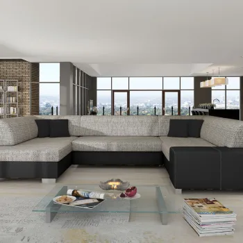 Coltar extensibil dreapta 6 locuri ELTAP, Hv01, Havana, 322x204x72 cm, lemn/poliester, gri deschis/negru imagine