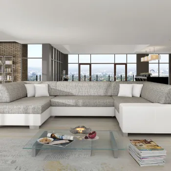 Coltar extensibil dreapta 6 locuri ELTAP, Hv02, Havana, 322x204x72 cm, lemn/poliester, gri/alb imagine