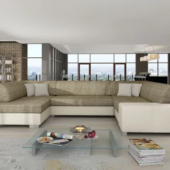 Coltar extensibil dreapta 6 locuri ELTAP, Hv04, Havana, 322x204x72 cm, lemn/poliester, bej inchis/bej deschis imagine