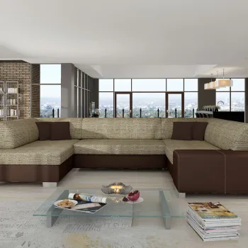 Coltar extensibil dreapta 6 locuri ELTAP, Hv05, Havana, 322x204x72 cm, lemn/poliester, bej inchis/maro imagine