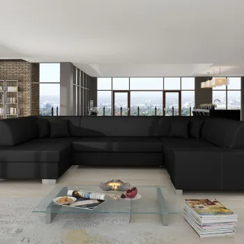 Coltar extensibil dreapta 6 locuri ELTAP, Hv06, Havana, 322x204x72 cm, lemn/poliester, negru imagine