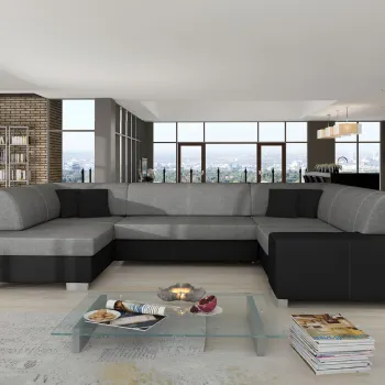 Coltar extensibil dreapta 6 locuri ELTAP, Hv07, Havana, 322x204x72 cm, lemn/poliester, gri inchis/negru imagine