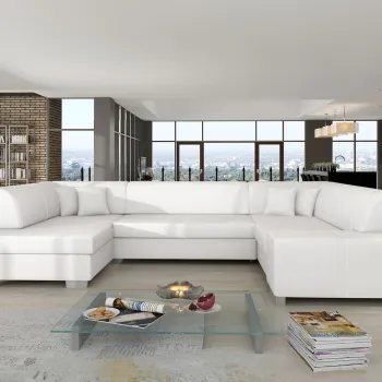 Coltar extensibil dreapta 6 locuri ELTAP, Hv09, Havana, 322x204x72 cm, lemn/poliester, alb imagine