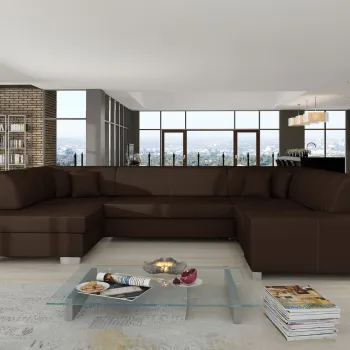 Coltar extensibil dreapta 6 locuri ELTAP, Hv11, Havana, 322x204x72 cm, lemn/poliester, maro imagine