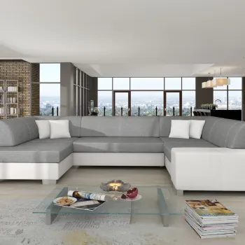 Coltar extensibil dreapta 6 locuri ELTAP, Hv27, Havana, 322x204x72 cm, lemn/poliester, gri inchis/alb imagine