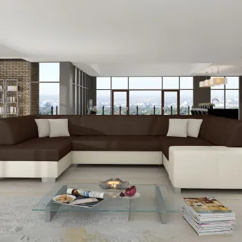 Coltar extensibil dreapta 6 locuri ELTAP, Hv28, Havana, 322x204x72 cm, lemn/poliester, maro/bej deschis imagine