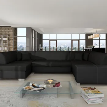 Coltar extensibil dreapta 6 locuri ELTAP, Hv43, Havana, 322x204x72 cm, lemn/poliester, negru imagine