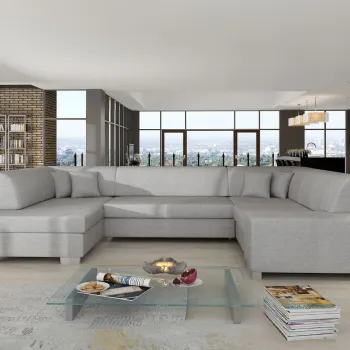 Coltar extensibil dreapta 6 locuri ELTAP, Hv44, Havana, 322x204x72 cm, lemn/poliester, gri deschis imagine