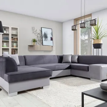 Coltar extensibil dreapta 6 locuri ELTAP, Hv48, Havana, 322x204x72 cm, lemn/poliester, gri inchis/gri deschis imagine