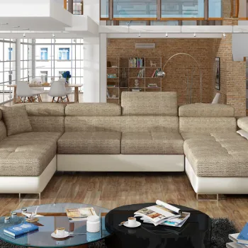 Coltar extensibil dreapta 6 locuri ELTAP, Rod-02, Rodrigo, 345x202x90 cm, lemn/poliester, bej inchis/bej deschis imagine