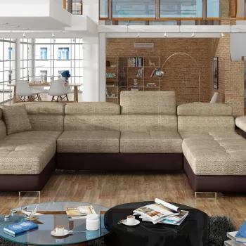 Coltar extensibil dreapta 6 locuri ELTAP, Rod-03, Rodrigo, 345x202x90 cm, lemn/poliester, bej/maro inchis imagine