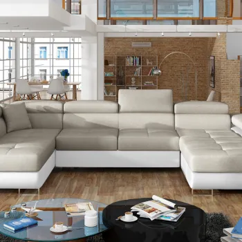 Coltar extensibil dreapta 6 locuri ELTAP, Rod-04, Rodrigo, 345x202x90 cm, lemn/poliester, bej deschis/alb imagine