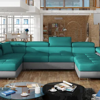 Coltar extensibil dreapta 6 locuri ELTAP, Rod-05, Rodrigo, 345x202x90 cm, lemn/poliester, albastru/gri imagine