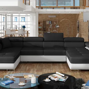 Coltar extensibil dreapta 6 locuri ELTAP, Rod-06, Rodrigo, 345x202x90 cm, lemn/poliester, negru/alb imagine