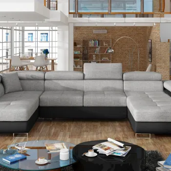 Coltar extensibil dreapta 6 locuri ELTAP, Rod-07, Rodrigo, 345x202x90 cm, lemn/poliester, gri deschis/negru imagine