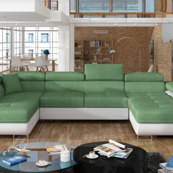 Coltar extensibil dreapta 6 locuri ELTAP, Rod-09, Rodrigo, 345x202x90 cm, lemn/poliester, verde deschis/alb imagine