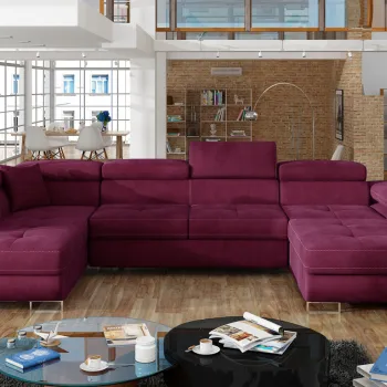 Coltar extensibil dreapta 6 locuri ELTAP, Rod-10, Rodrigo, 345x202x90 cm, lemn/poliester, rosu imagine