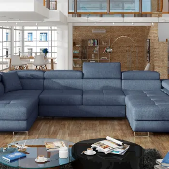 Coltar extensibil dreapta 6 locuri ELTAP, Rod-12, Rodrigo, 345x202x90 cm, lemn/poliester, albastru imagine