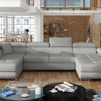 Coltar extensibil dreapta 6 locuri ELTAP, Rod-27, Rodrigo, 345x202x90 cm, lemn/poliester, gri deschis imagine