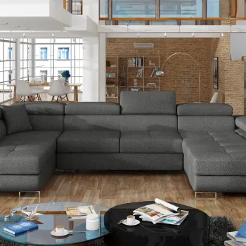 Coltar extensibil dreapta 6 locuri ELTAP, Rod-28, Rodrigo, 345x202x90 cm, lemn/poliester, gri inchis imagine