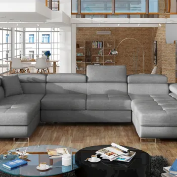 Coltar extensibil dreapta 6 locuri ELTAP, Rod-29, Rodrigo, 345x202x90 cm, lemn/poliester, gri deschis imagine