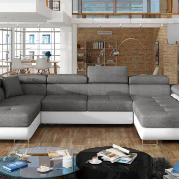 Coltar extensibil dreapta 6 locuri ELTAP, Rod-30, Rodrigo, 345x202x90 cm, lemn/poliester, gri inchis/alb imagine