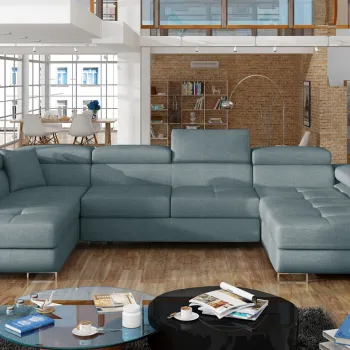 Coltar extensibil dreapta 6 locuri ELTAP, Rod-39, Rodrigo, 345x202x90 cm, lemn/poliester, albastru deschis imagine