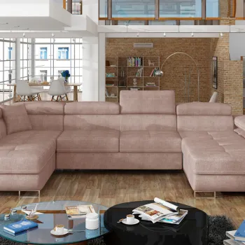 Coltar extensibil dreapta 6 locuri ELTAP, Rod-43, Rodrigo, 345x202x90 cm, lemn/poliester, roz deschis imagine