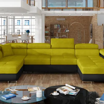 Coltar extensibil dreapta 6 locuri ELTAP, Rod-44, Rodrigo, 345x202x90 cm, lemn/poliester, galben/negru imagine