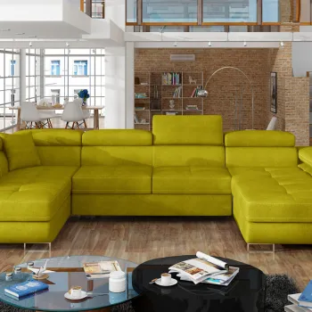 Coltar extensibil dreapta 6 locuri ELTAP, Rod-47, Rodrigo, 345x202x90 cm, lemn/poliester, galben imagine