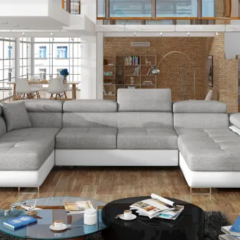 Coltar extensibil dreapta 6 locuri ELTAP, Rod-59, Rodrigo, 345x202x90 cm, lemn/poliester, gri deschis/alb imagine