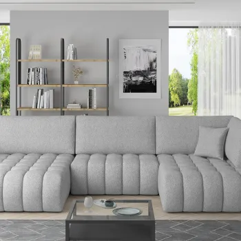 Coltar extensibil dreapta 6 locuri ELTAP, RT-04BO, Bonito, 350x175x92 cm, lemn/poliester, gri deschis imagine