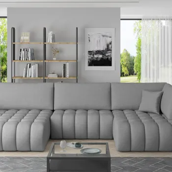 Coltar extensibil dreapta 6 locuri ELTAP, RT-04FL, Bonito, 350x175x92 cm, lemn/poliester, gri deschis imagine