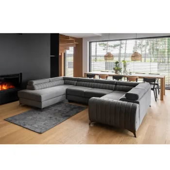 Coltar extensibil dreapta 6 locuri ELTAP, RT-04FL, Louis, 347x202x92 cm, lemn/poliester, gri imagine