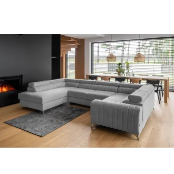 Coltar extensibil dreapta 6 locuri ELTAP, RT-04GO, Louis, 347x202x92 cm, lemn/poliester, gri deschis imagine