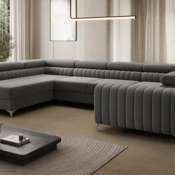 Coltar extensibil dreapta 6 locuri ELTAP, RT-04VE, Louis, 347x202x92 cm, lemn/poliester, gri inchis imagine