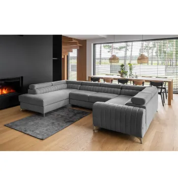 Coltar extensibil dreapta 6 locuri ELTAP, RT-05GO, Louis, 347x202x92 cm, lemn/poliester, gri inchis imagine