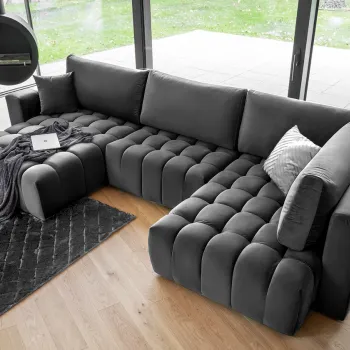 Coltar extensibil dreapta 6 locuri ELTAP, RT-06NU, Bonito, 350x175x92 cm, lemn/poliester, gri inchis imagine